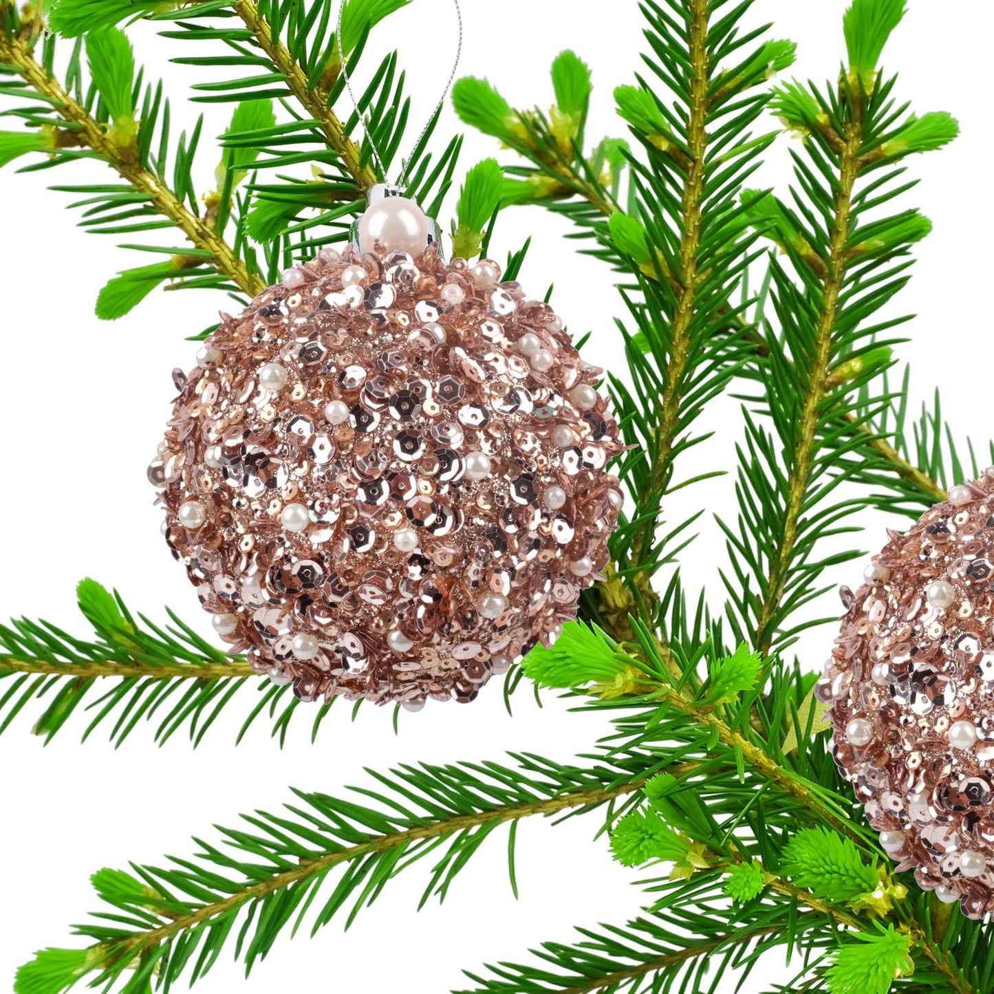 4.25" Christmas Ball Ornaments 4pc Set Shatterproof Christmas Decorations Tree Balls for Xmas Trees Wedding Party Holiday Decorations Tabletop Small Trees Decoration (Champagne)