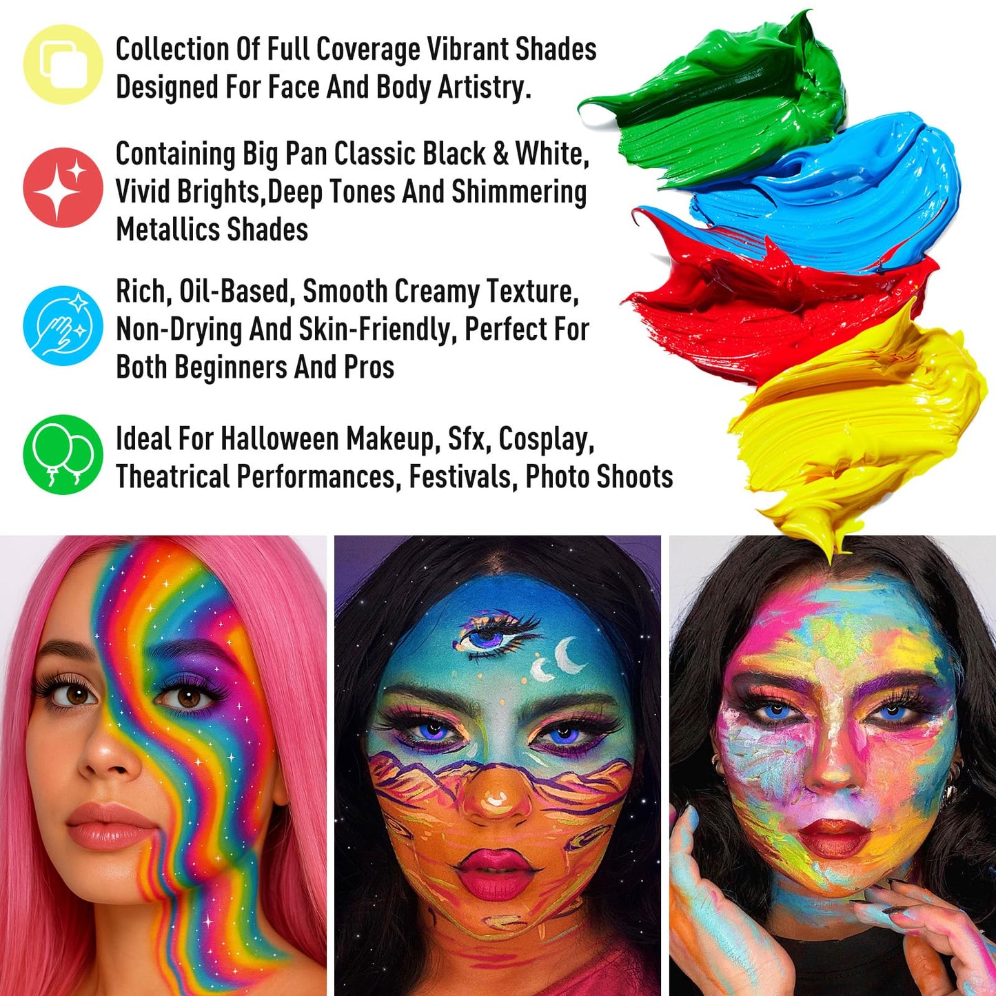 20 Colors Face Body Painting Oil, Safe for Kids/Adult Flash Tattoo Painting Art, Halloween Party Makeup Fancy Dress Professional Beauty Palette