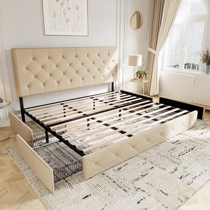 Allewie Upholstered King Size Platform Bed Frame