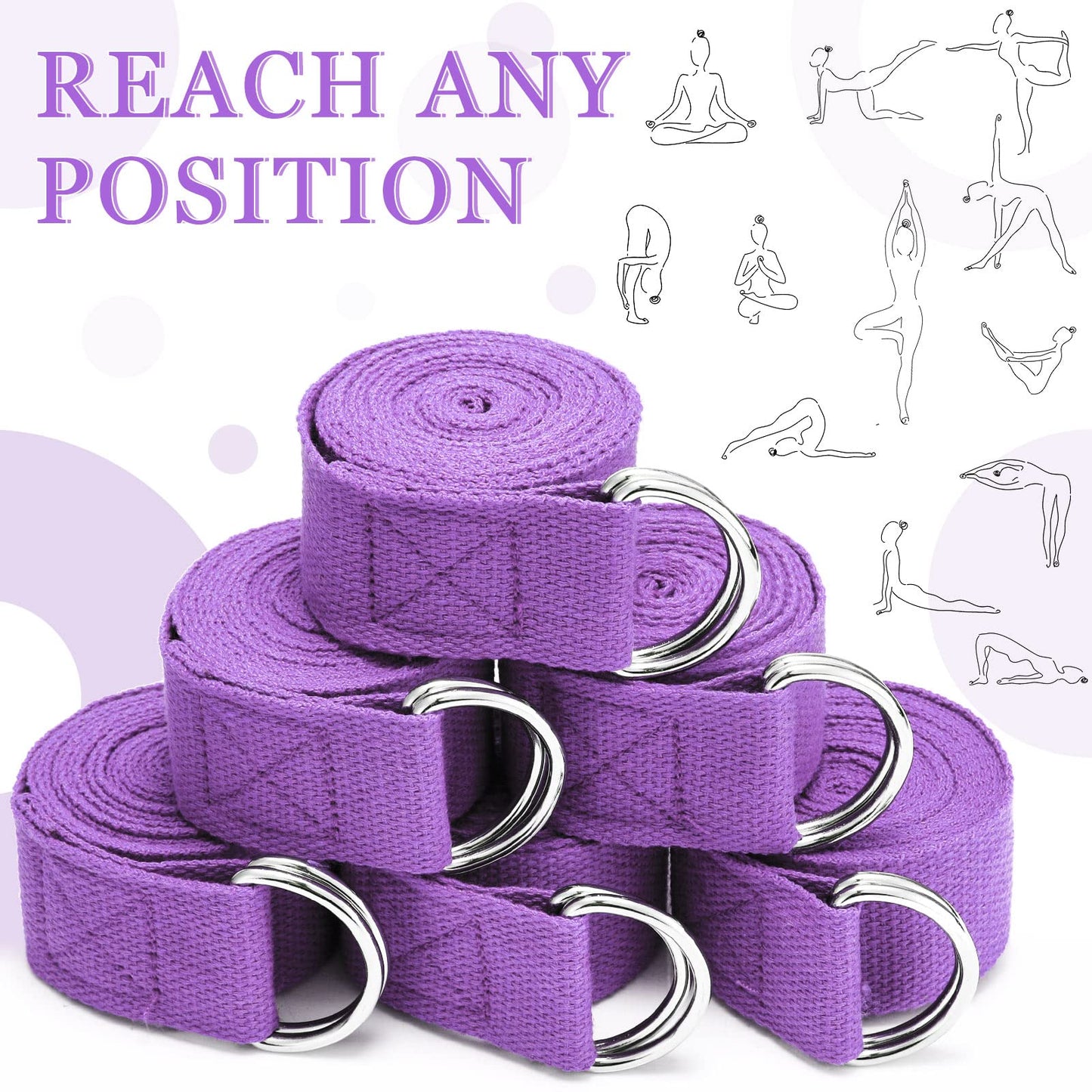 Leyndo 24 Pcs Yoga Strap Stretching Pilates Exercise Adjustable Straps 6 ft Non Elastic Yoga Belt with Adjustable D Ring Buckle for Pilates Gym Workouts Fitness (Purple)