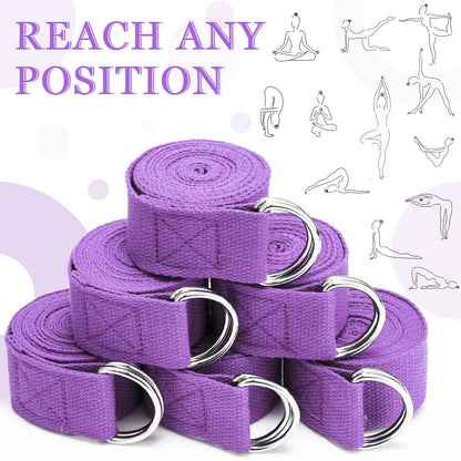 Leyndo 24 Pcs Yoga Strap Stretching Pilates Exercise Adjustable Straps 6 ft Non Elastic Yoga Belt with Adjustable D Ring Buckle for Pilates Gym Workouts Fitness (Purple)