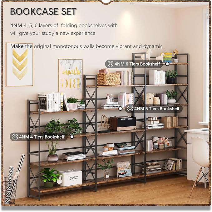4NM Extra Wide 5 Tiers No Assembly Book Shelves, 51.2" H Folding Bookshelf