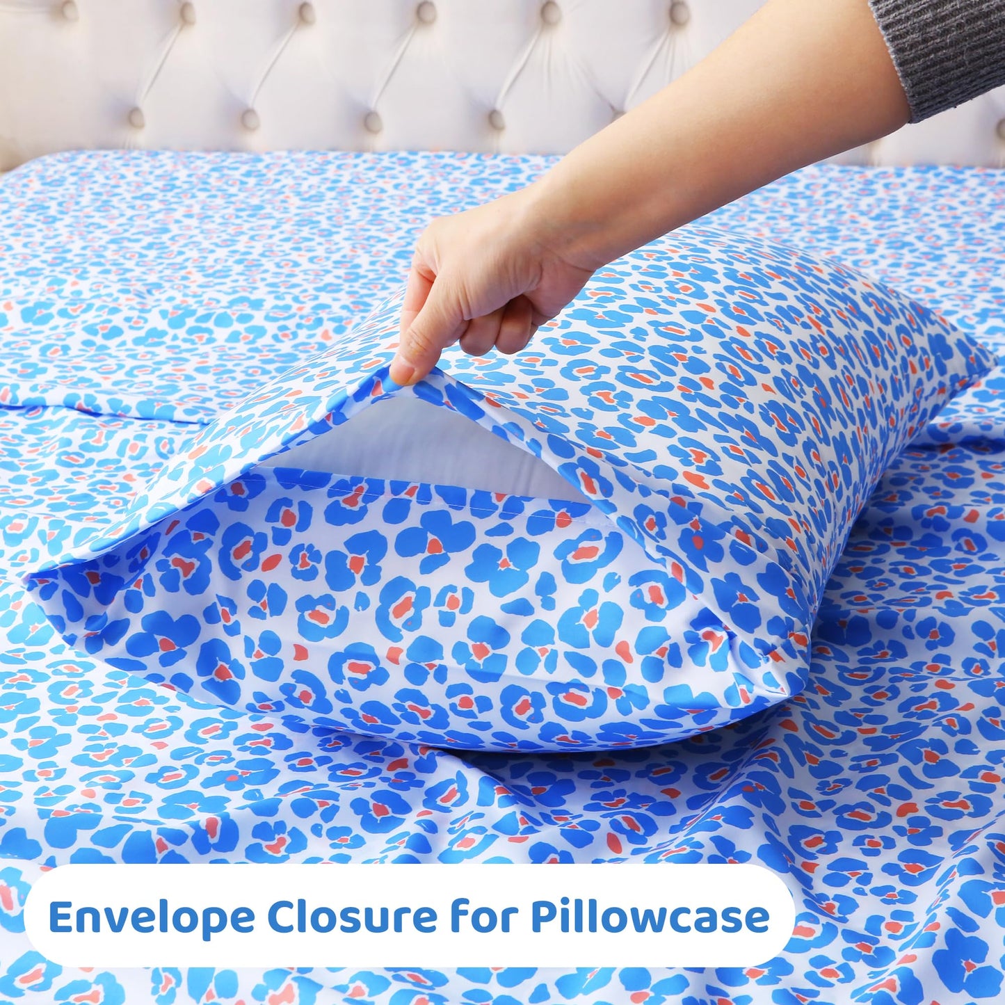Mooreeke Leopard Cheetah Printed Twin Bed Sheets, Soft Microfiber Bedding Sheets & Pillowcases, Deep Pocket Non-Slip Fitted Twin Sheet, Blue Animal Pattern Bedsheets