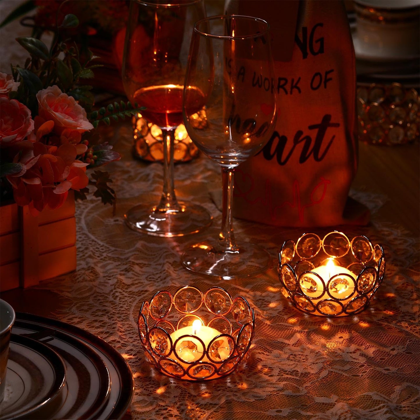 Potchen 30 Pcs Tea Light Candle Holders - Crystal Votive Candle Holders Tealight Jewel Bowl Stands Decorative Centerpiece for Wedding Party Home Table Decor (Gold)