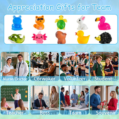 PAPPYN-A 30 Sets Employee Appreciation Gifts Bulk for Coworkers Team Staff Thank You Gifts Back to School Resin Animal Organza Bags Pun Inspirational Note Cards for Teacher Volunteer Nurse Office