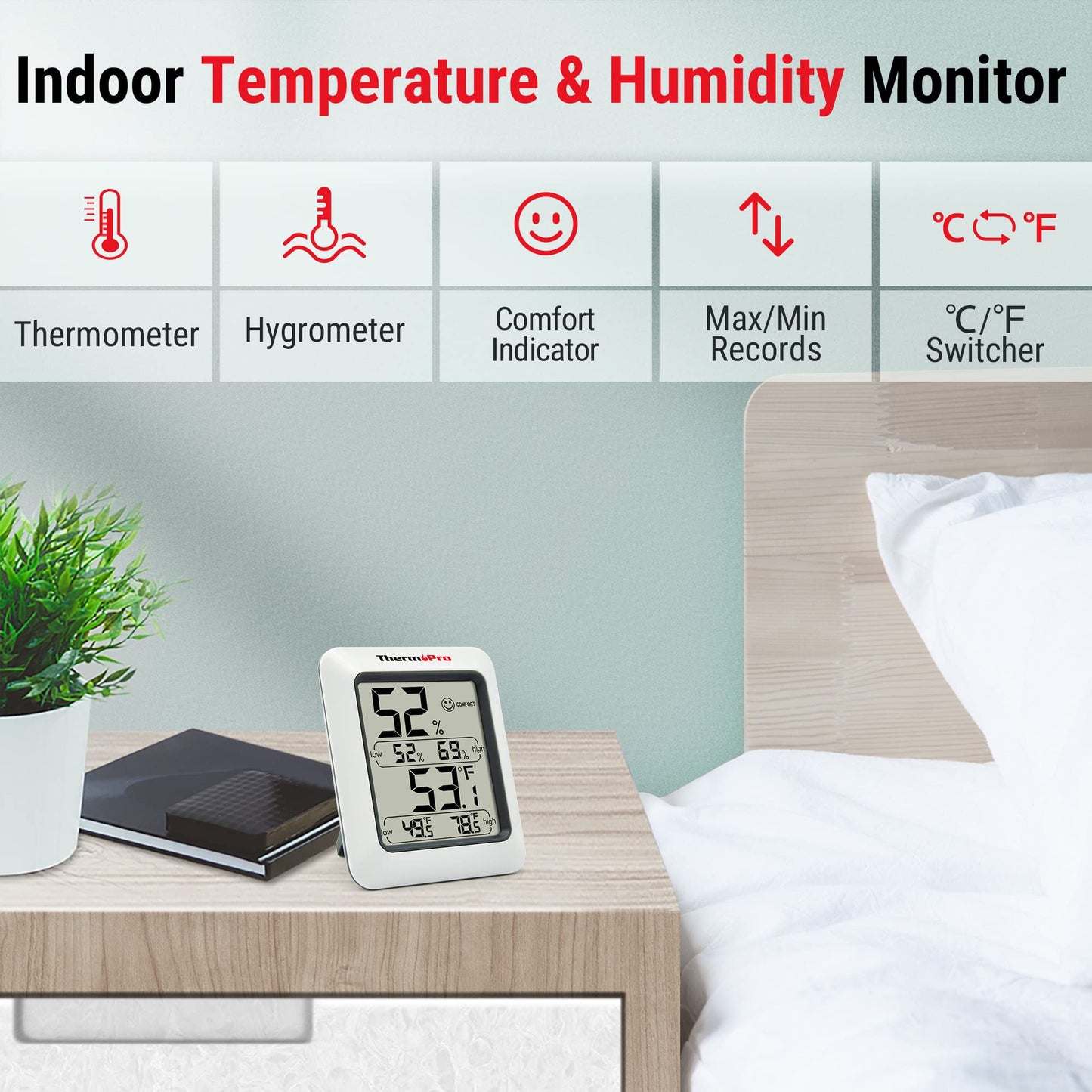 ThermoPro TP50 3 Pieces Digital Hygrometer Indoor Thermometer Room Thermometer and Humidity Gauge with Temperature Humidity Monitor