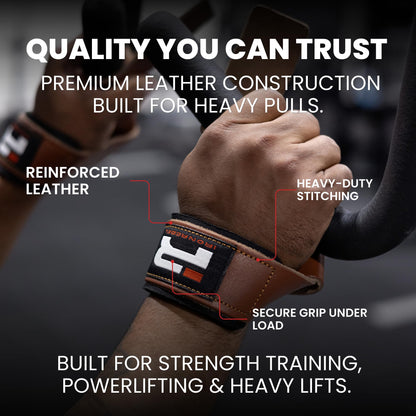 Iron Rebel Leather Lifting Straps (Pair) - Premium Heavy Duty Leather Wrist Straps for Weightlifting, Bodybuilding & Powerlifting - Durable Leather Gym Straps for Deadlifts & Pull-Ups - Men & Women