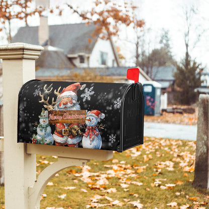 Merry Christmas Mailbox Cover Magnetic Snowman Santa Claus Reindeer Decorative Letter Post Box Cover Large Size 25.5x21 Inch Happy Holiday Xmas Black Post Wraps for Home Outdoor Garden Yard Decor