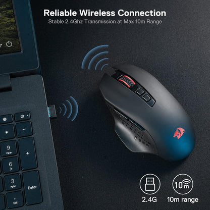 Redragon M656 Gainer Wireless Gaming Mouse, 4000 DPI 2.4Ghz Wireless Mouse w/ 5 DPI Levels, 7 Macro Buttons, Red LED Backlit & Pro Software/Drive Supported, for PC/Mac/Laptop