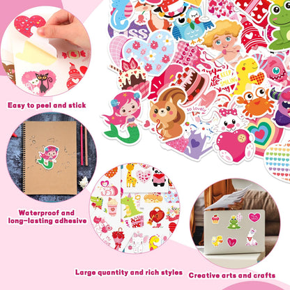 MARFOREVER 200 Pcs Valentines Stickers, Love Heart Stickers Valentine's Day Sticker Bulk Vinyl Water-Repellent for Water Bottle Wedding Laptop Scrapbooking DIY Crafts Decorations