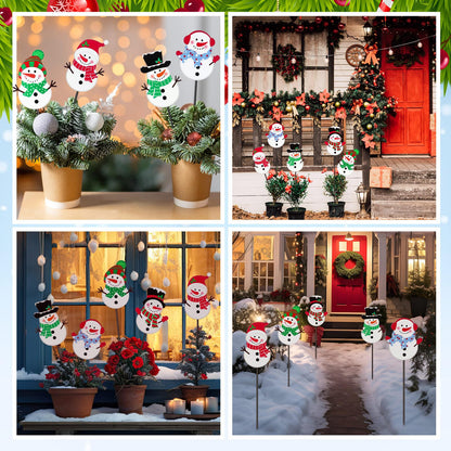Roowest 5 Pack 12'' H Metal Winter Yard Stakes Outdoor Decorations Snowman Garden Signs Christmas Potted Plant Stakes for Holiday Winter Home Lawn Garden Porch Walkway Party Decor
