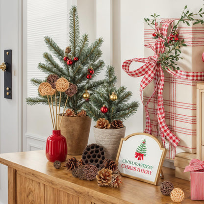 DomeStar 38PCS Christmas Pine Cone Set, Artificial Acorns Berry Craft and Natural Pinecones Ornament Pine Picks Fake Fruit Decor Fall Decorating Kit