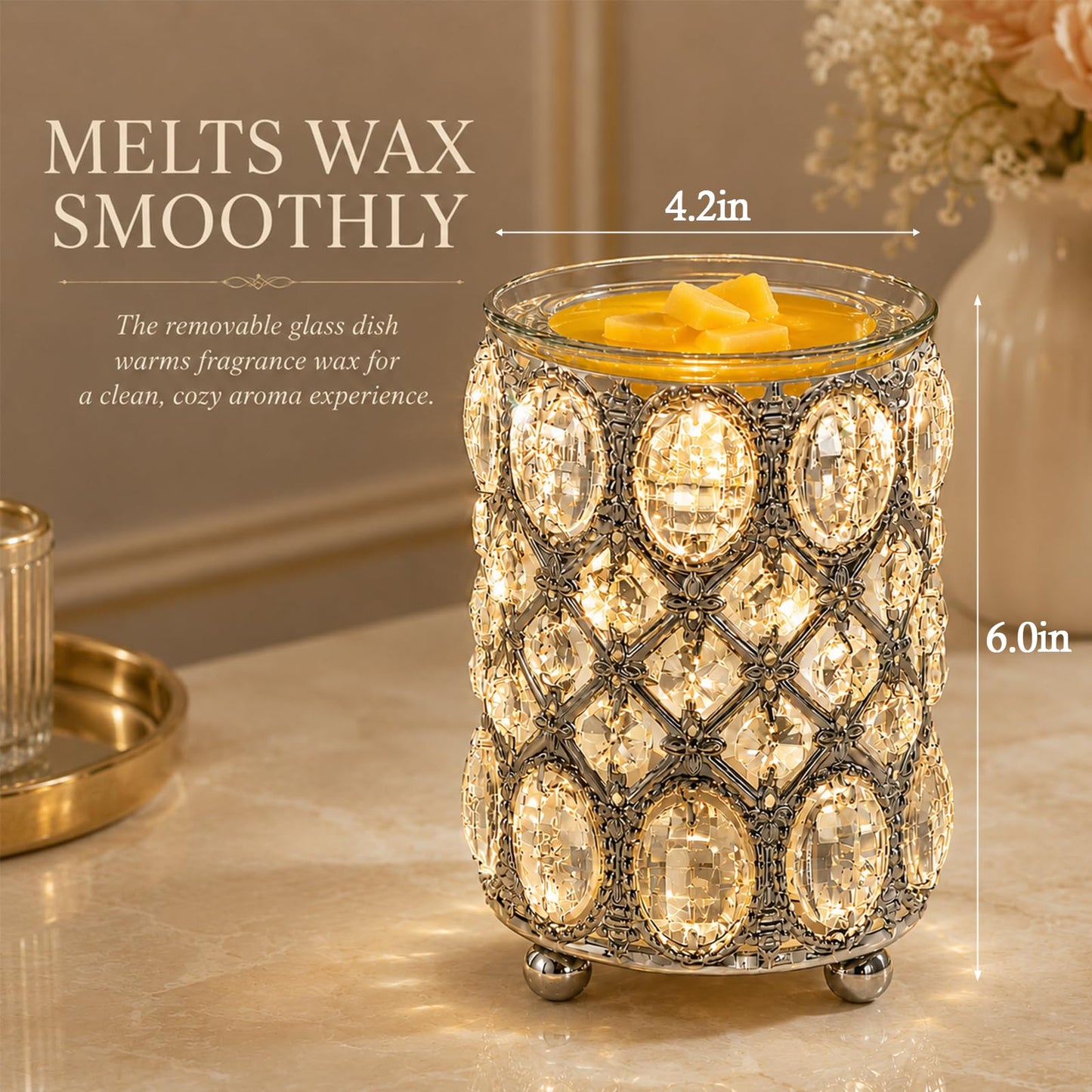 Leyoue Wax Warmer Wrought Iron Crystal Wax Melt Warmer Electric Oil Burner Wax Melt for Gifts & Decor, Home, Office, SPA,Bedroom