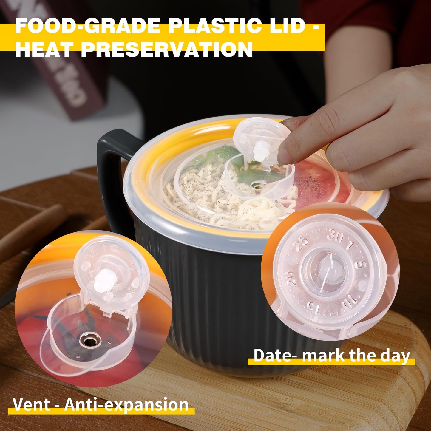 ZEBERBO Ceramic Soup Bowl with Handle 32oz – Microwave Ramen Bowl with Lid, Soup Mugs & Cups for Cereal, Oatmeal, Ramen, Instant Noodle, Soup Container with Lid (Gray)