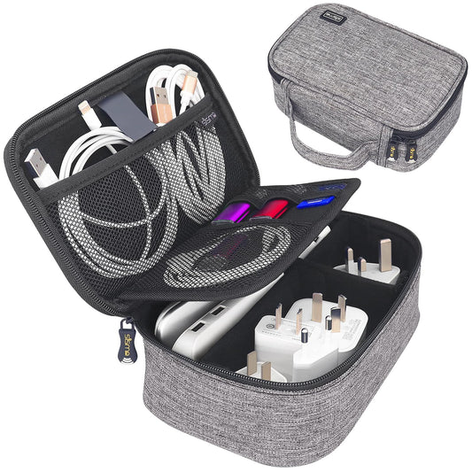 sisma Electronics Cords Organizer Tech Accessories Storage Case Travel Small Carrying Bag for Charging Cables Adapter USB Plugs Power Cord Leads - Grey 1680d