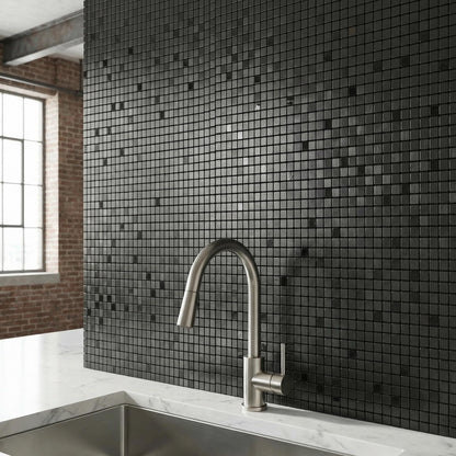 sanyeskkiy 10pcs Matte Black Mosaic Wall Stickers - Peel & Stick Waterproof Backsplash, Non-Slip Heat-Resistant DIY Stickers, Easy Cutting, Shower/Bathroom/Kitchen Cabinets (10, Brushed Black 1)