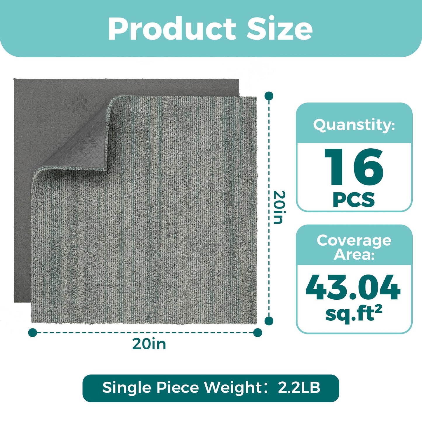 jxgzyy Commercial Carpet Tiles 20x20in, 0.31" Thickened Carpet Squares with Silicone Backing, Heavy Duty Carpet Floor Tiles with Padding Attached for Home Office Garage Hotel, 16 Pcs/43.2 Sqft