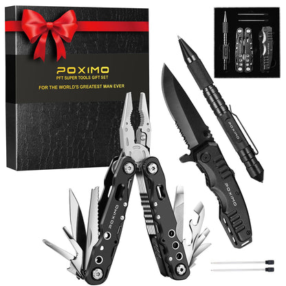 Multitool Gift Set for Men Dad Him, 3-in-1 EDC Survival Kit with 14 in1 Multi-Pliers, Pocket Knife & Tactical Pen | Premium Military-Grade Multi Tools for Camping, Car, Father’s Day, Dad Gifts