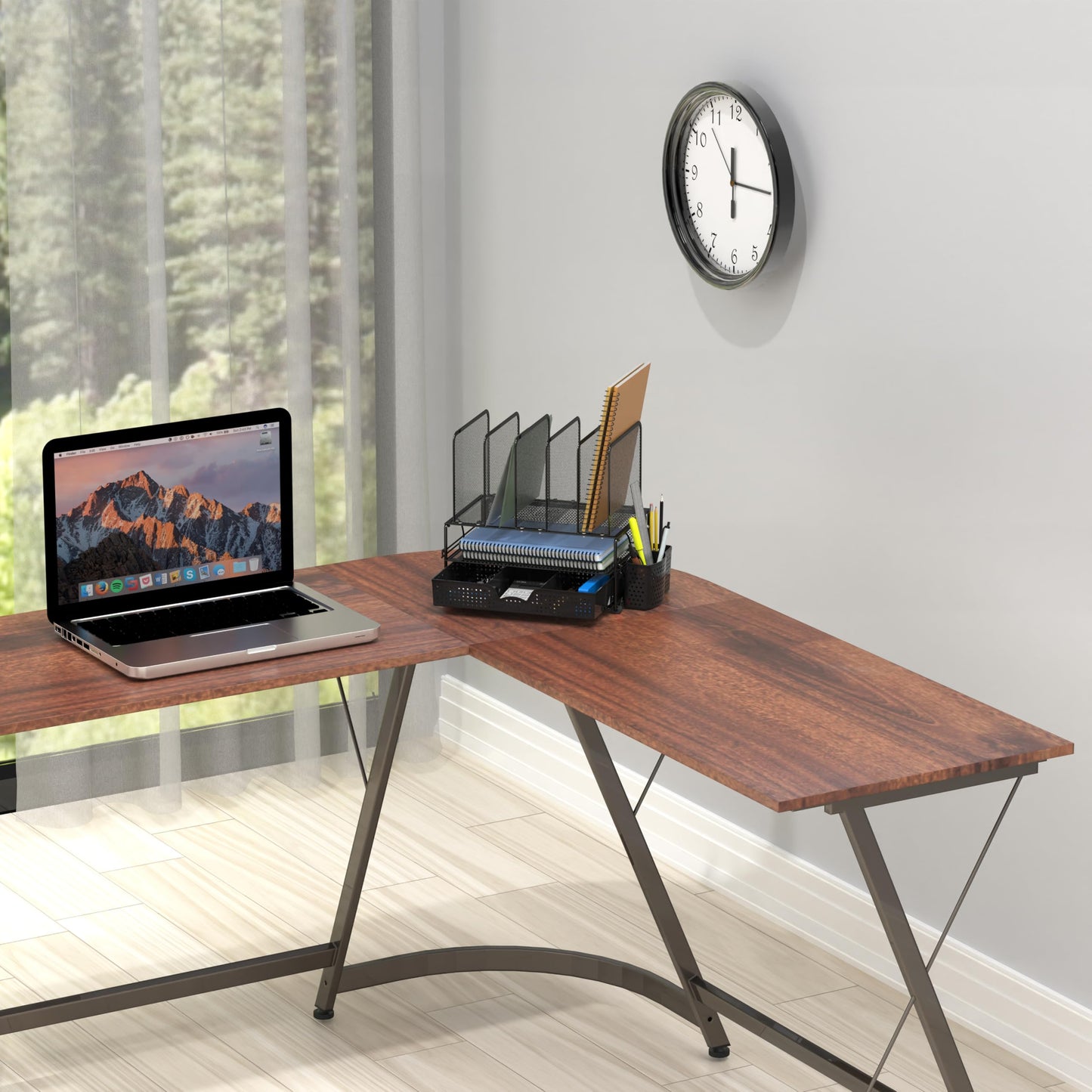 Simple Houseware Mesh Desk Organizer with Sliding Drawer, Double Tray and 5 Upright Sections, Black