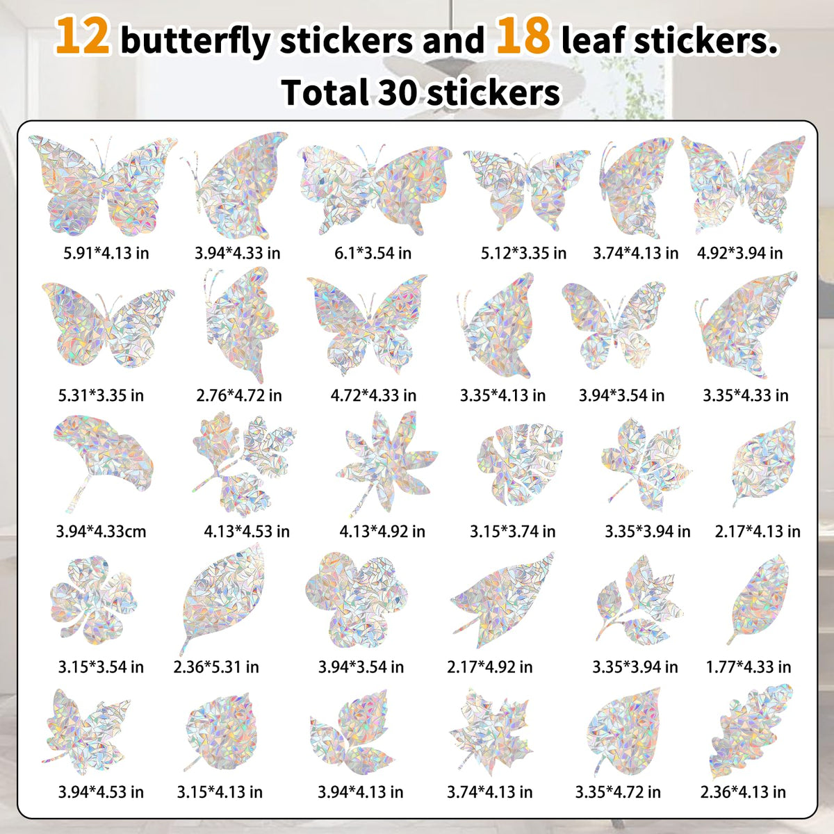 30 Anti Collision Window Decals for Bird Strike Prevention, Window Clings Suncatcher Stickers