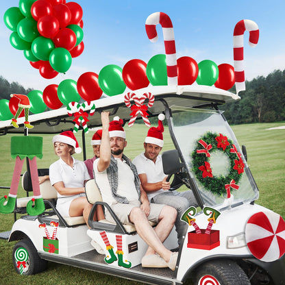Soulchen 73 Pcs Christmas Car Decoration Kit Candy Cane Santa Claus Nose Hanging Elf Legs Xmas Wreath PVC Decoration Red Green Balloons Christmas Candy Car Accessories for Truck Vehicle Decorations