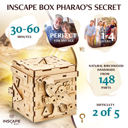 INSCAPE Pharaoh´s Secret Puzzle Box - Escape Room in A Box for Adults - Cluebox - Mind Puzzles for Adults - Puzzle Boxes with Hidden Compartments - Wooden Puzzle Box - Birthday Gift Gadget