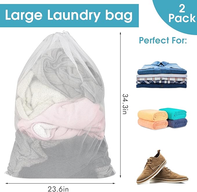 2 Pack Mesh Laundry Bags, 23 x 34 Inches Heavy Duty Mesh Laundry Bag, Large