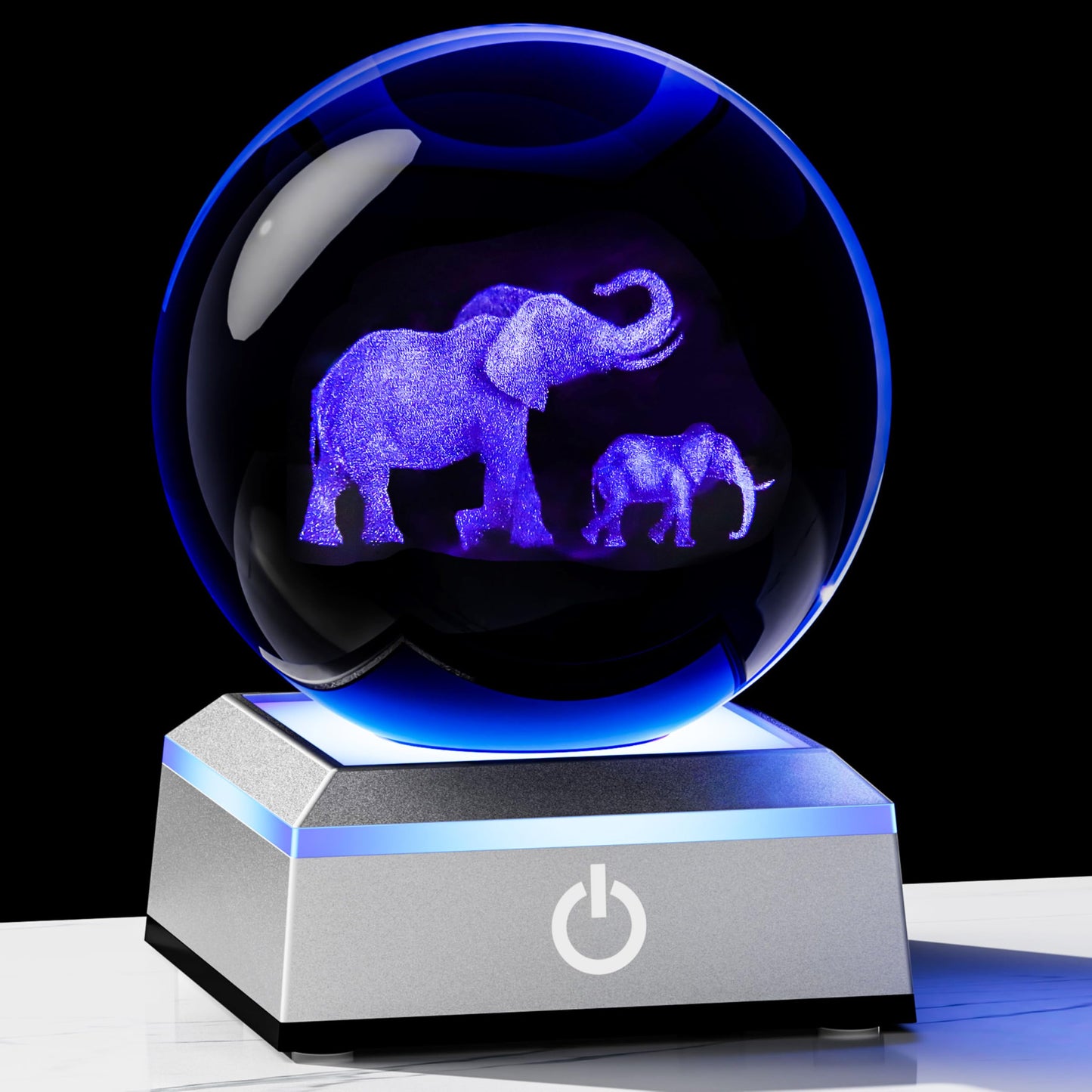 3D Elephant Crystal Ball Figurines Gifts with LED Base - Elephant Gifts for Women Mom on Christmas Birthday Mother Day Glass Elephant Statues Gift for Elephant Lovers Elephants Desk Decor Night Light