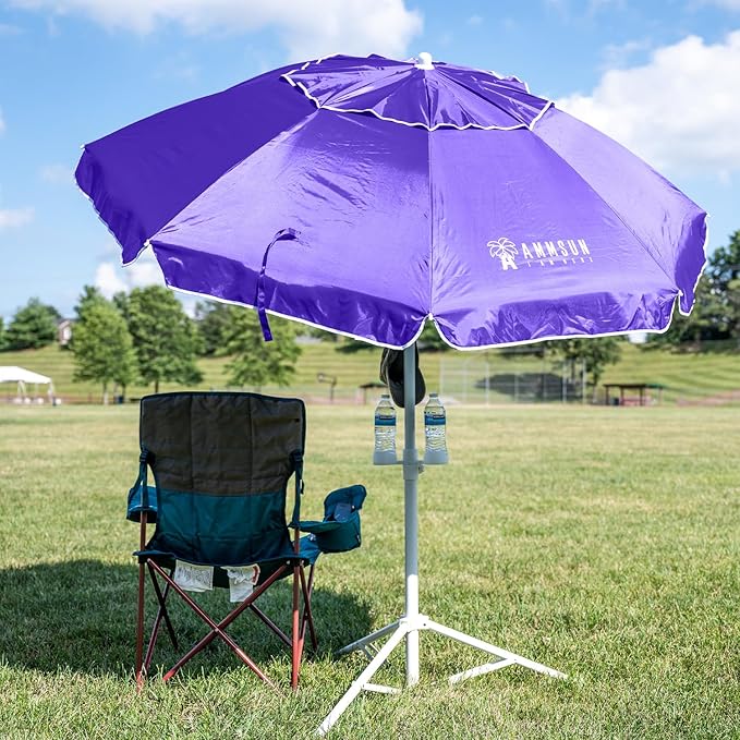 AMMSUN Shade Umbrella, Premium Portable Umbrella with Stand, 6.5ft Lightweight Free Standing Canopy for Sporting Games, Adjustable Instant Sun Protection and Easy to Carry, Purple