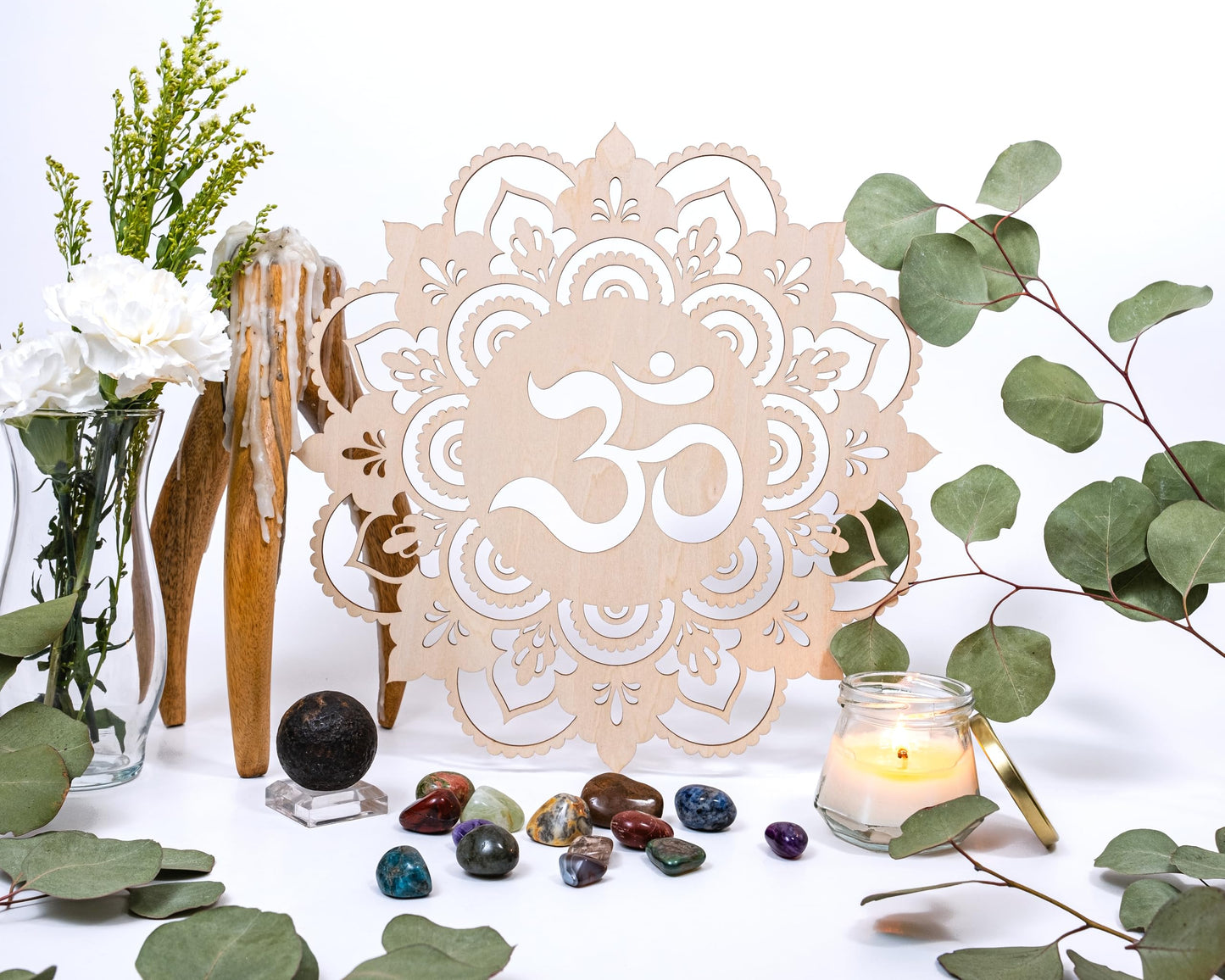 Fourth Level MFG 12" Sacred Om, Sacred Geometry Wood Wall Art, Sacred Sound Symbol, Mandala, Zen Home Decoration for Yoga and Meditation, Good Chakra Energy Spiritual Altar Decor
