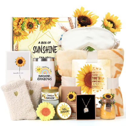 Sending Sunshine Christmas Gift for Women, Sunflower Christmas Gift Set for Mom, Care Package, Birthday Gifts Box,Thinking of You Gifts for Women, Friend, Sister, Mom with Inspirational Blanket