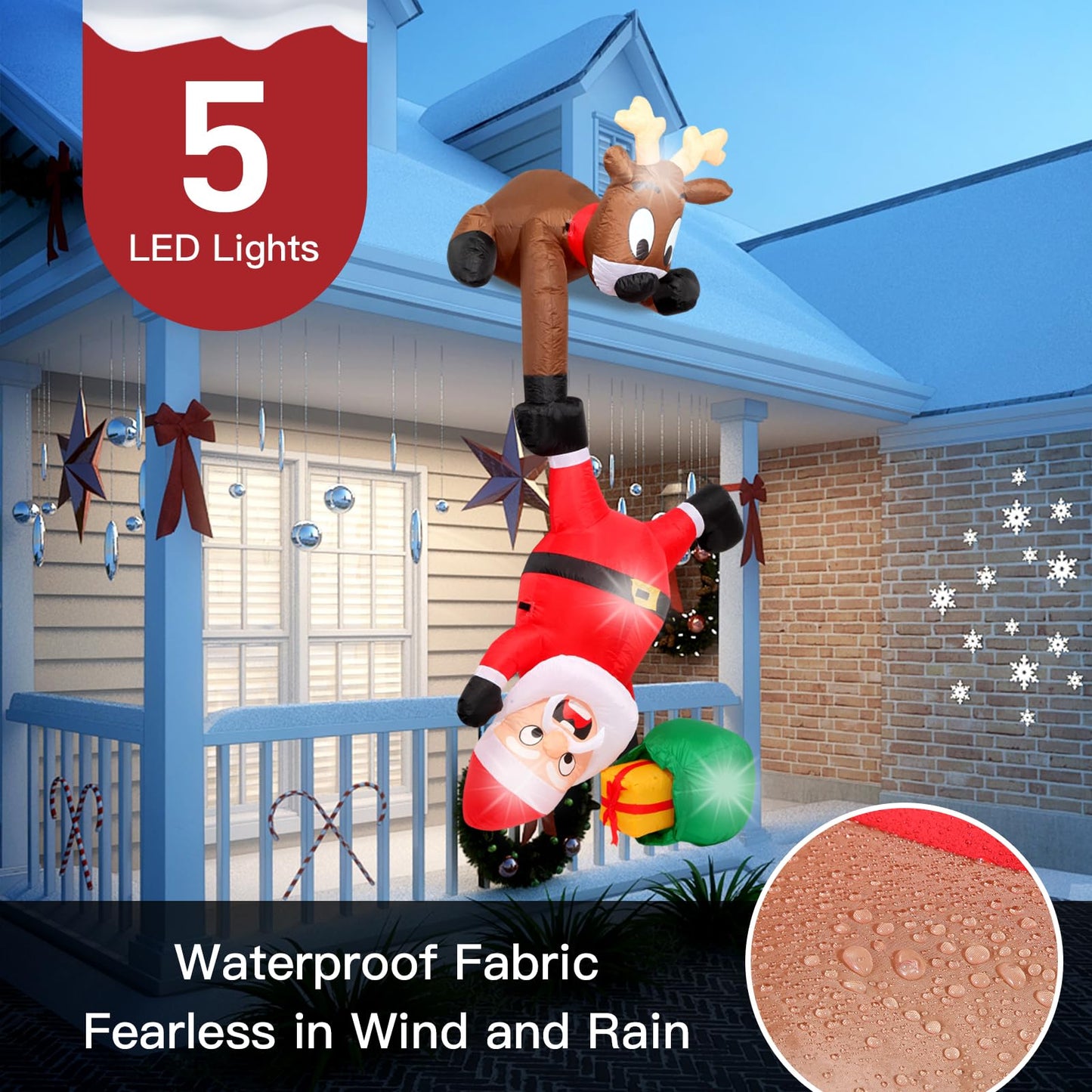 8FT Hanging Christmas Inflatables Decorations Outdoor，Blow Up Christmas Reindeer and Climbing Santa Claus with Built-in LEDs Lights for Indoor Holiday Party Yard Garden Lawn Décor
