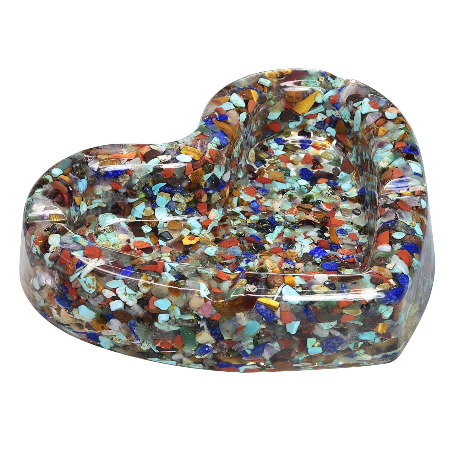 Rockcloud 4.8" Heart Shape Tumbled Chip Stone Tray with Resin, Jewelry Tray Crystal Dish for Home Office Tabletop Decoration Air Plant Holder, Mixed Stone