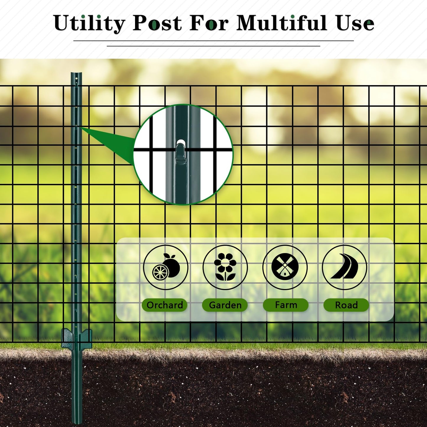 Gtongoko 10 Pack 6FT Heavy Duty Metal Fence Posts, Green U Channel No Dig Fence Stakes with Anchor Plate, 14 Gauge Steel Posts for Wire Fencing, Garden Protection, Animal Barrier, Yard & Farm Boundary