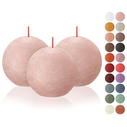 BOLSIUS 3 Pack Ivory Rustic Ball Pillar Candles - 3 Inch - Premium European Quality - Includes Natural Plant-Based Wax - Unscented 25 Hour Party Décor and Wedding Candles