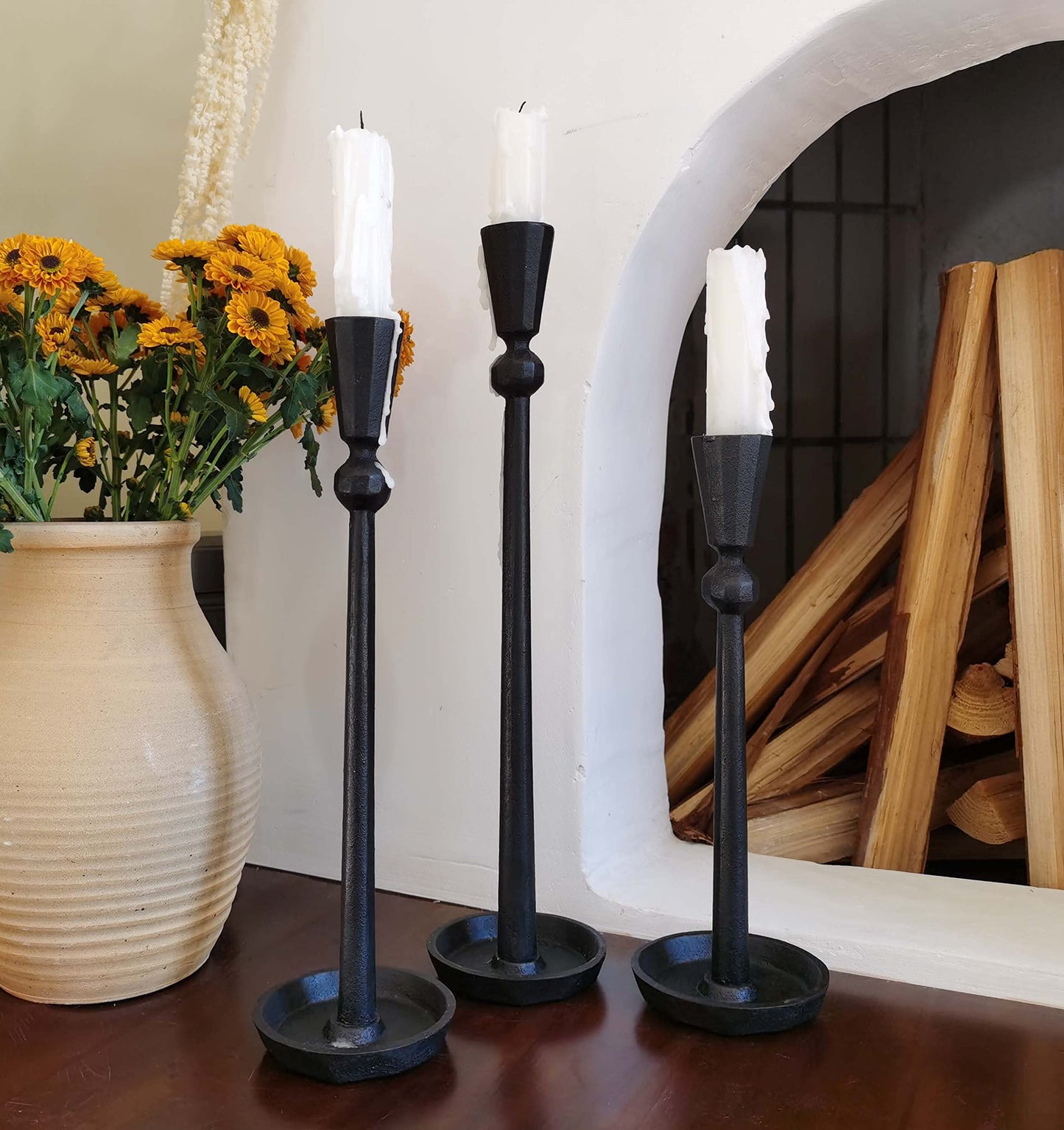Iron Taper Candle Holder Set 3 - Decorative Candle Stand - Candlestick Holder for Wedding, Dinning, Party (Black)…