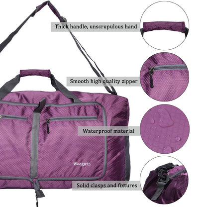 Woogwin Travel Duffel Bag Large Foldable Waterproof Overnight Bag for Beach Swim Bags Pool Sports Gym (60L Purple)