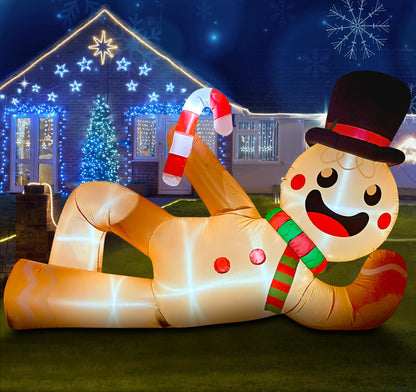 EAONE 10FT Christmas Inflatable Outdoor Decoration, Giant Christmas Blow Ups Yard Decorations Inflatable Gingerbread Man Lying Flat with Built-in LED Lights for Garden, Lawn, Home Xmas Holiday Decor