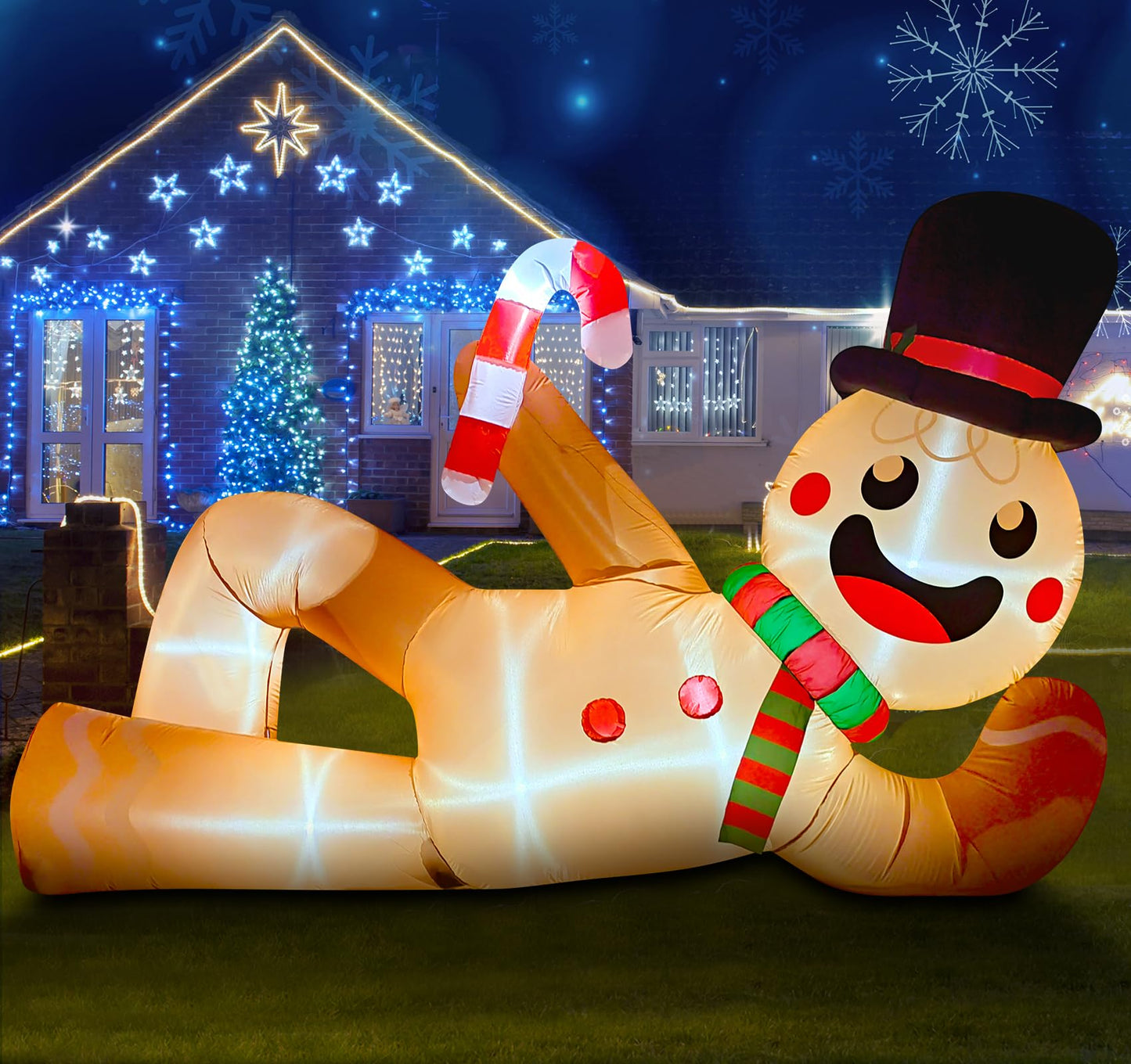 EAONE 10FT Christmas Inflatable Outdoor Decoration, Giant Christmas Blow Ups Yard Decorations Inflatable Gingerbread Man Lying Flat with Built-in LED Lights for Garden, Lawn, Home Xmas Holiday Decor