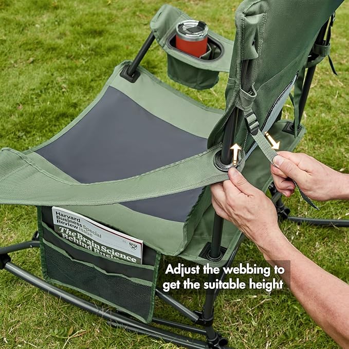 Portal Outdoor Rocking Chair Camping Folding Portable Rocker with Cup Holder Side Pocket Carry Bag, Support 350LBS (Green), 2 Pack