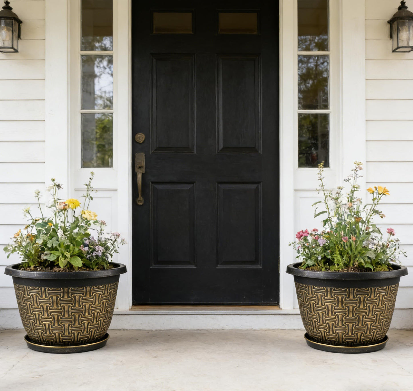 Nooulap 4 Pack 16 Inch Planter,Large Plastic Flower Pots Outdoor Indoor with Drainage Holes & Trays, Retro Antique Imitation Decorative Garden Plant Pots Outdoor for Houseplants
