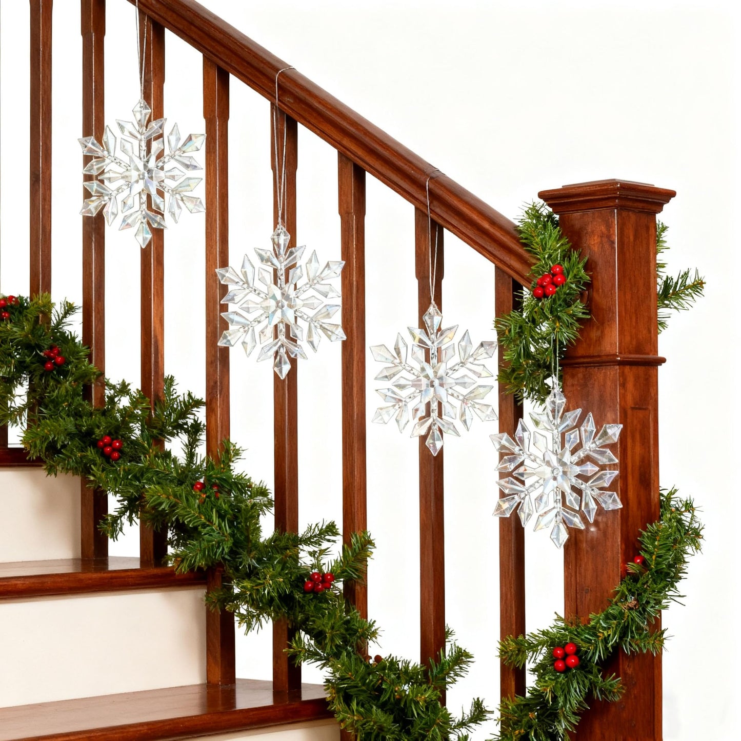 4pcs Hanging Snowfake Decorations Acrylic Snowflakes Ornaments Window Snowflake Plastic Hanging Ornament Christmas Tree Indoor Outdoor Holiday Decor