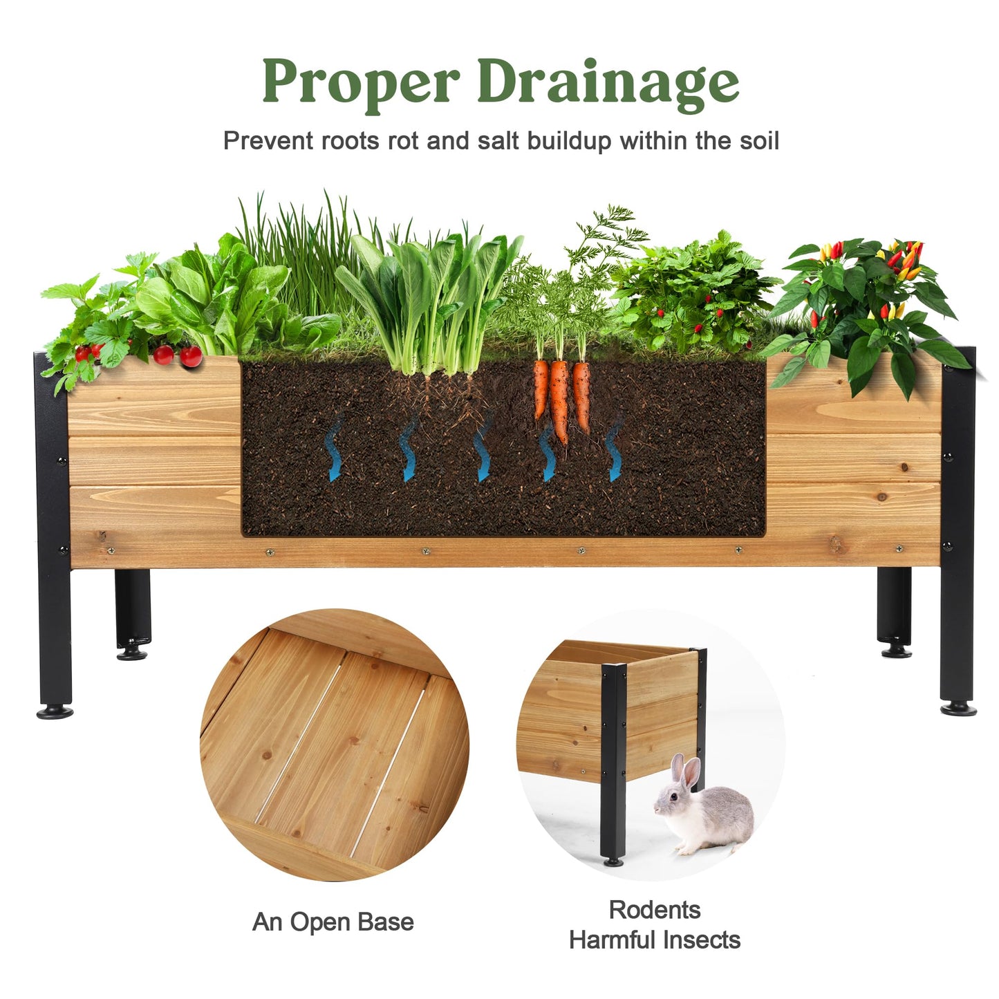 Borsynium Wooden Rectangular Flower Box with Short Iron Legs, Planting Bed for Flowers and Vegetables, Suitable for Garden and Balcony. Dimensions: 19.7x13.9x12.5 inches