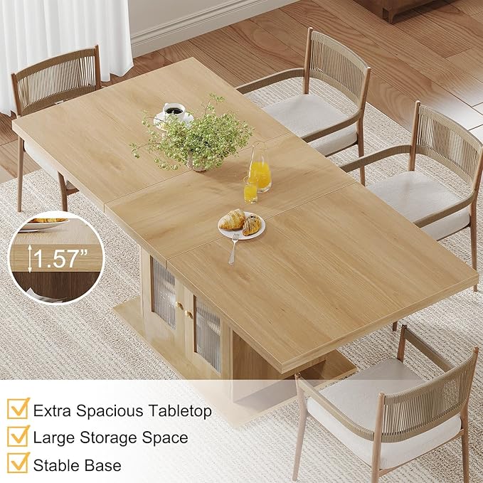 HSH Dining Table for 4–6, 63 Inch Wood Farmhouse Kitchen Table