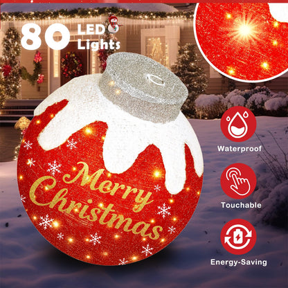 Outdoor Christmas Ball Ornaments, Collapsible Pop-Up Lighted Christmas Decorations with 80 Bright LED Lights, 8 Light Modes, Weatherproof Large Holiday Ball Decor for Yard, Lawn, Home（Red/Green/Blue）