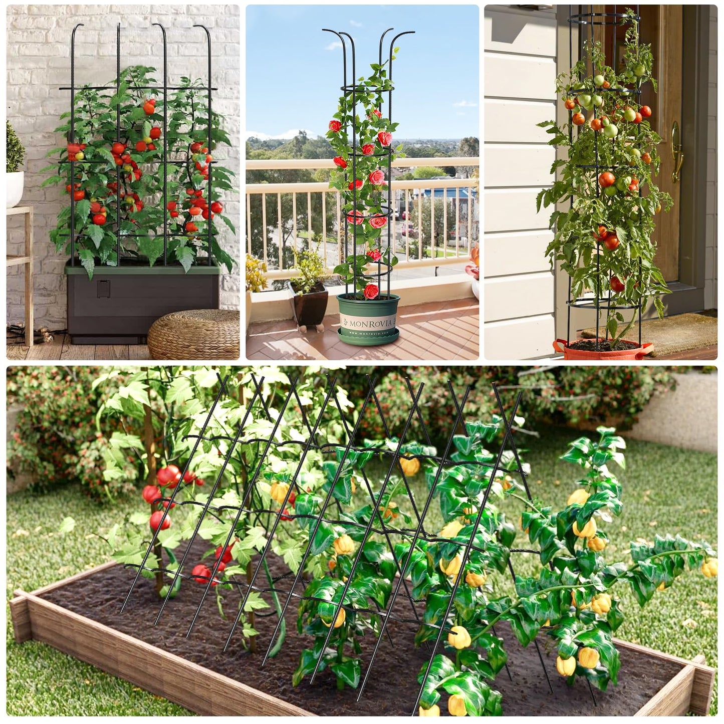 Tower Obelisk Garden Trellis for Climbing Plant，6.2FT/74.4" Rustproof Metal Potted Plant Climbing Support for Indoor Outdoor Flowers Vegetable Fruits Vines Support （1pcs）