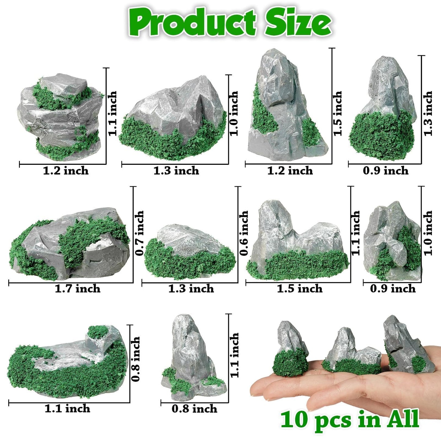 Warmtree 10 Pcs Diorama Rocks Fake Rock Miniature Stone Rock Statue for Diorama Supplies Micro Train Landscape Railway Sand Table Zen Garden Accessories (Green)