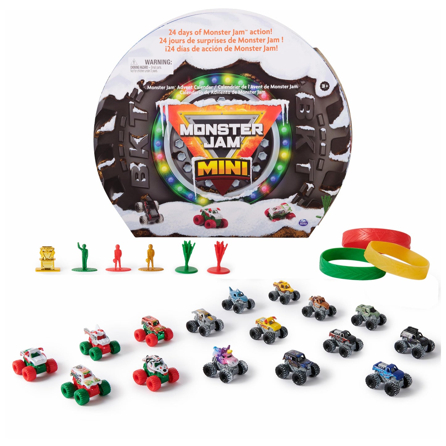 Monster Jam Mini Holiday Advent Calendar, 24 Days of Mini Monster Trucks and Accessories, 1:87 Scale, Kids Toys for Boys and Girls Ages 3 and up