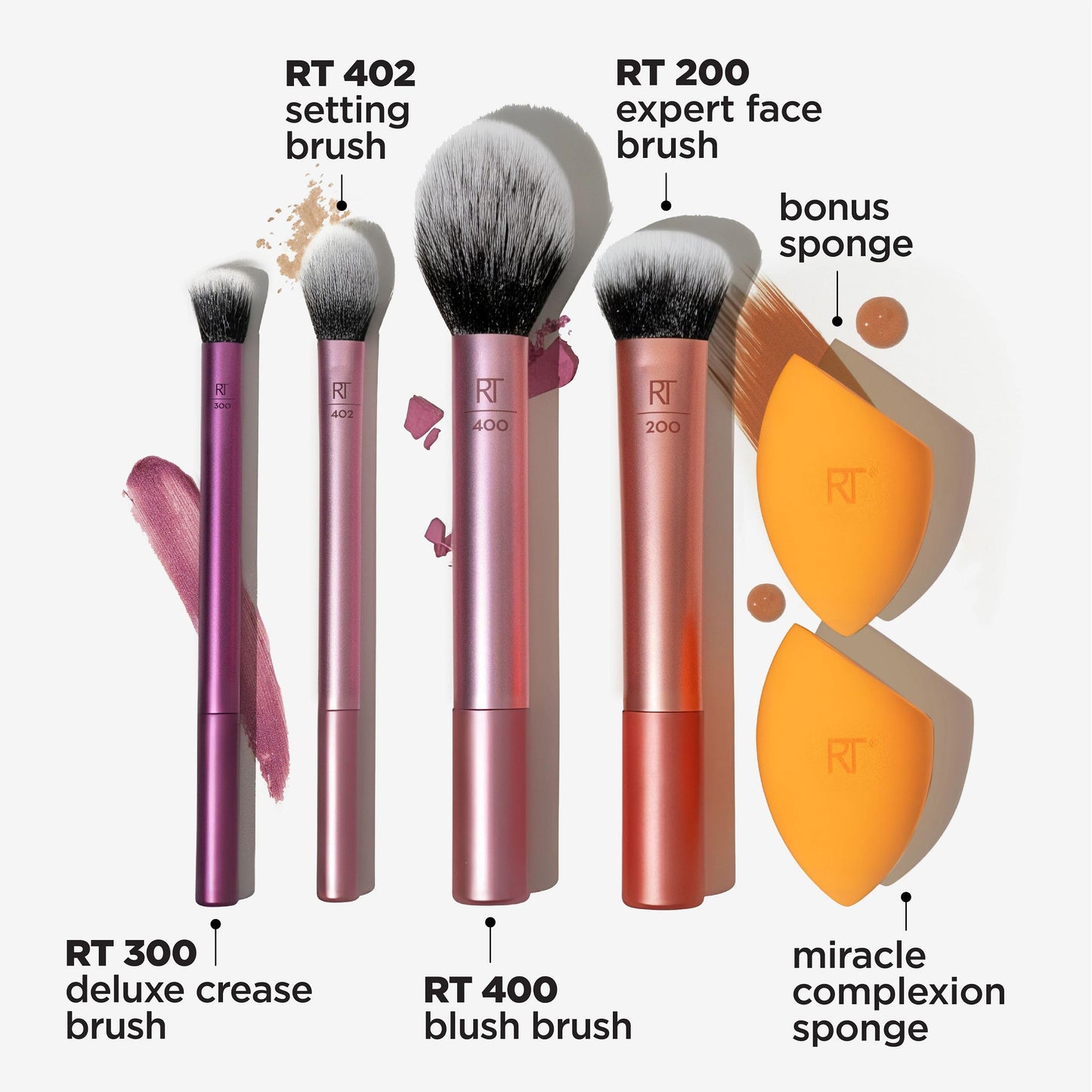 Real Techniques 5 Piece Everyday Essentials Makeup Brush Set, Includes 4 Brushes & Makeup Sponge, For Foundation, Blush, Bronzer, Contour, Eyeshadow, & Powder, Travel Gift Set, Cruelty-Free & Vegan