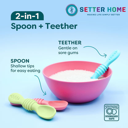 Soft Silicone Baby Spoons, Baby Spoon self Feeding Set for Babies 6-12 Months - Infant Feeding Spoons for Boys & Girls, Safty Tested Spoons, Baby Feeding Essentials, BPA Free, Great Gift